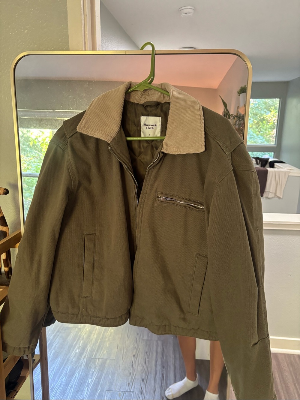 Abercrombie & Fitch Olive Green Corduroy-Collar Jacket